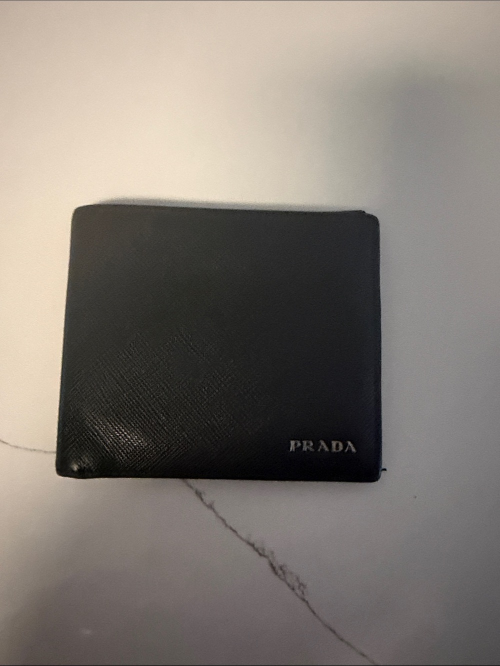 Prada Black Textured Leather Bi-Fold Wallet with Silver Logo